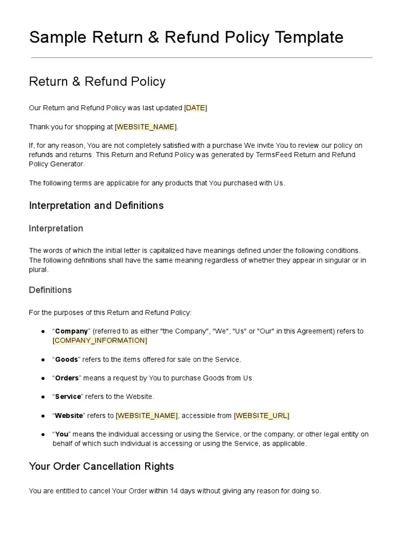 Sample Return Refund Policy Template PDF | PDF | Service Industries