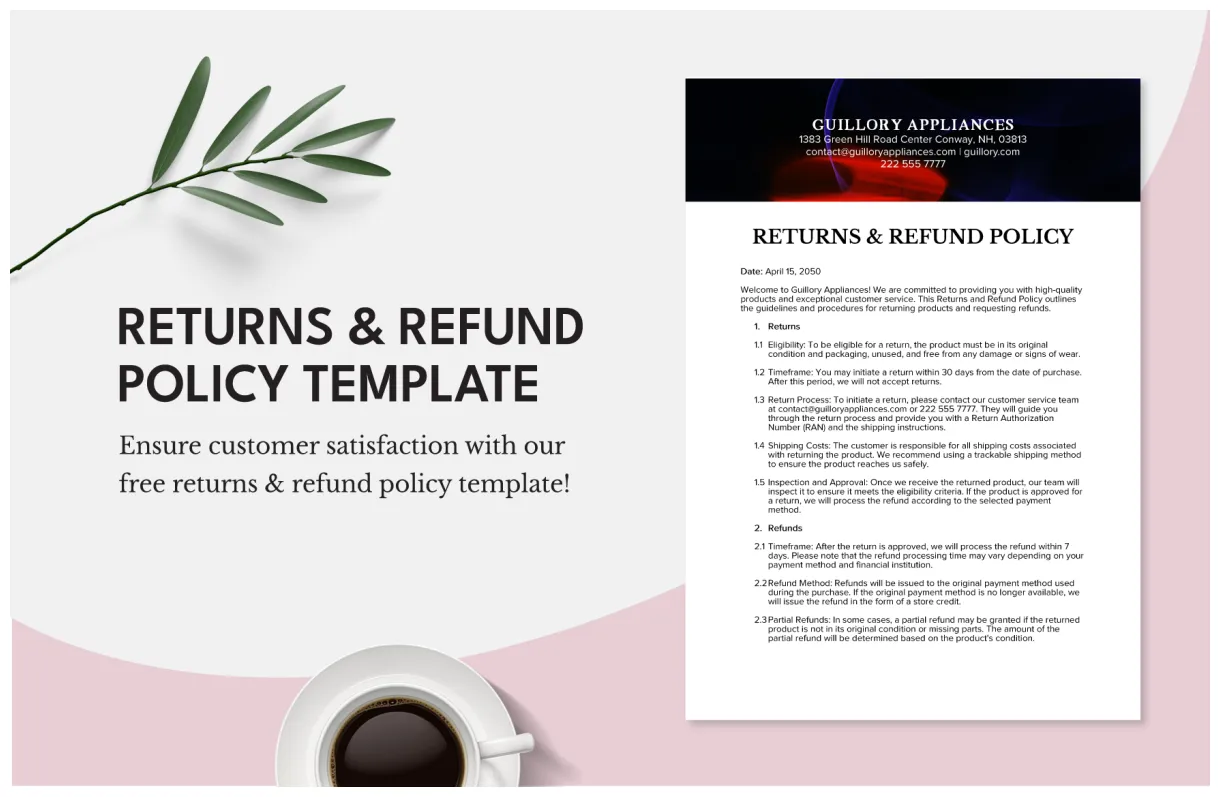 Returns & in word, pdf, google docs download