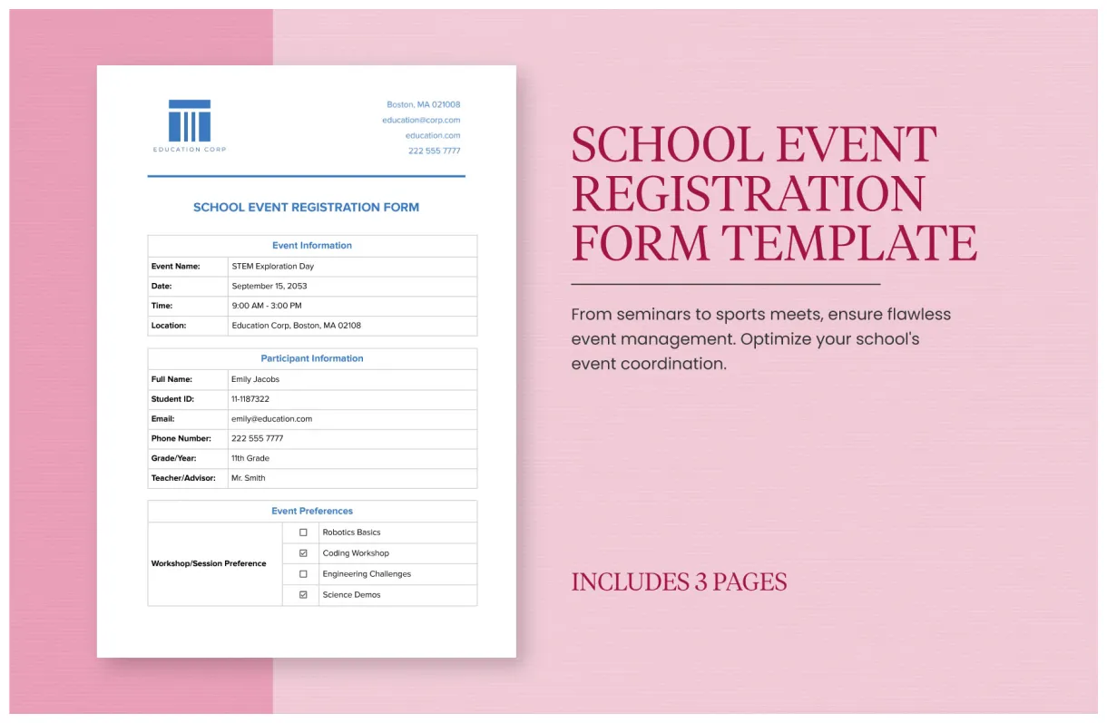 Registration Form Template in Excel, Google Sheets - Download
