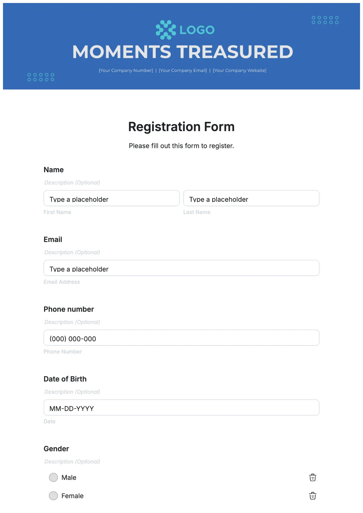 Free Registration Form Template to Edit Online