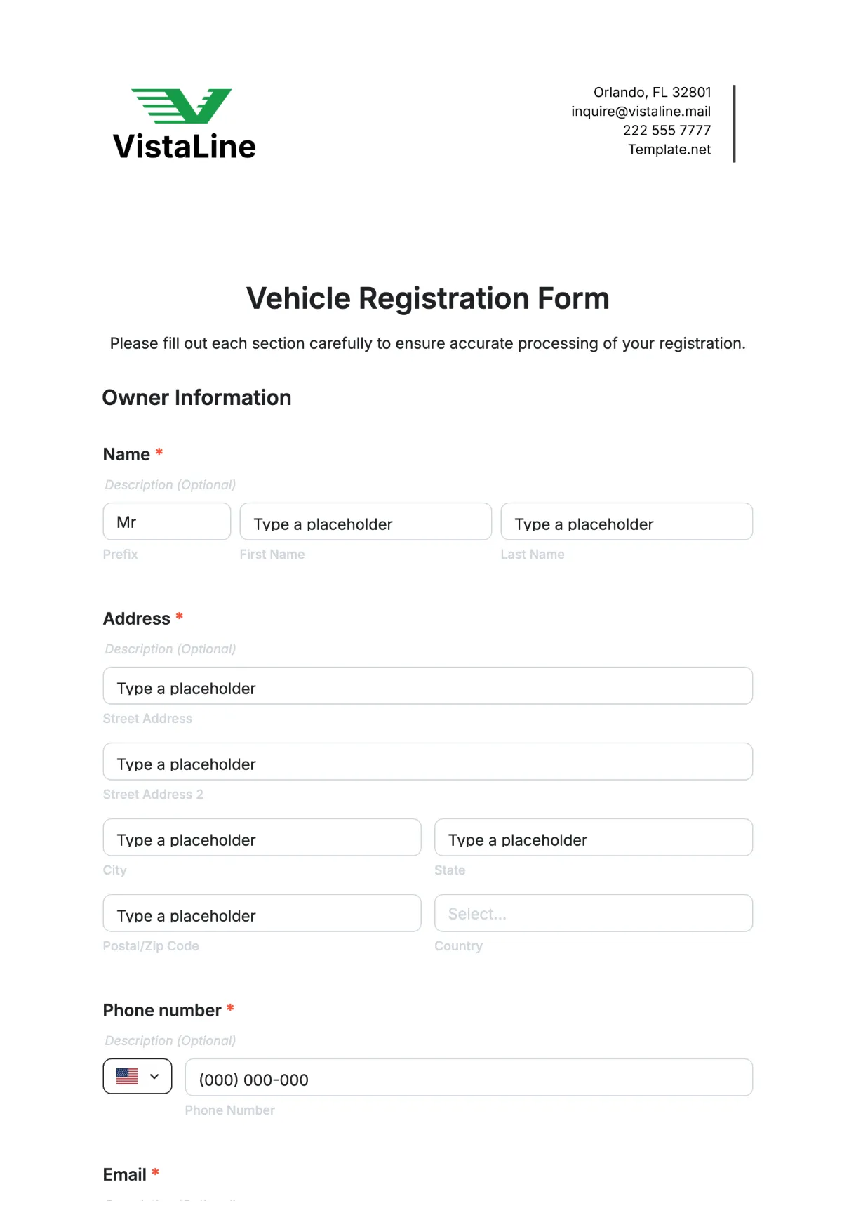 Free Registration Form Template to Edit Online