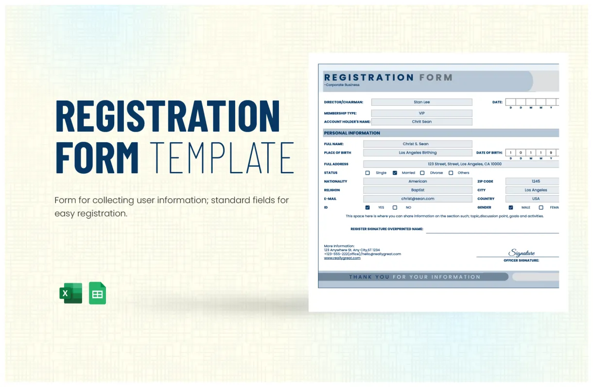 Customer Registration Form Template in Google Sheets, Excel - Download