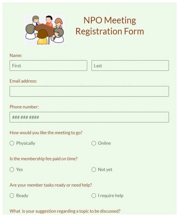 Free NPO Meeting Registration Form Template | 123FormBuilder