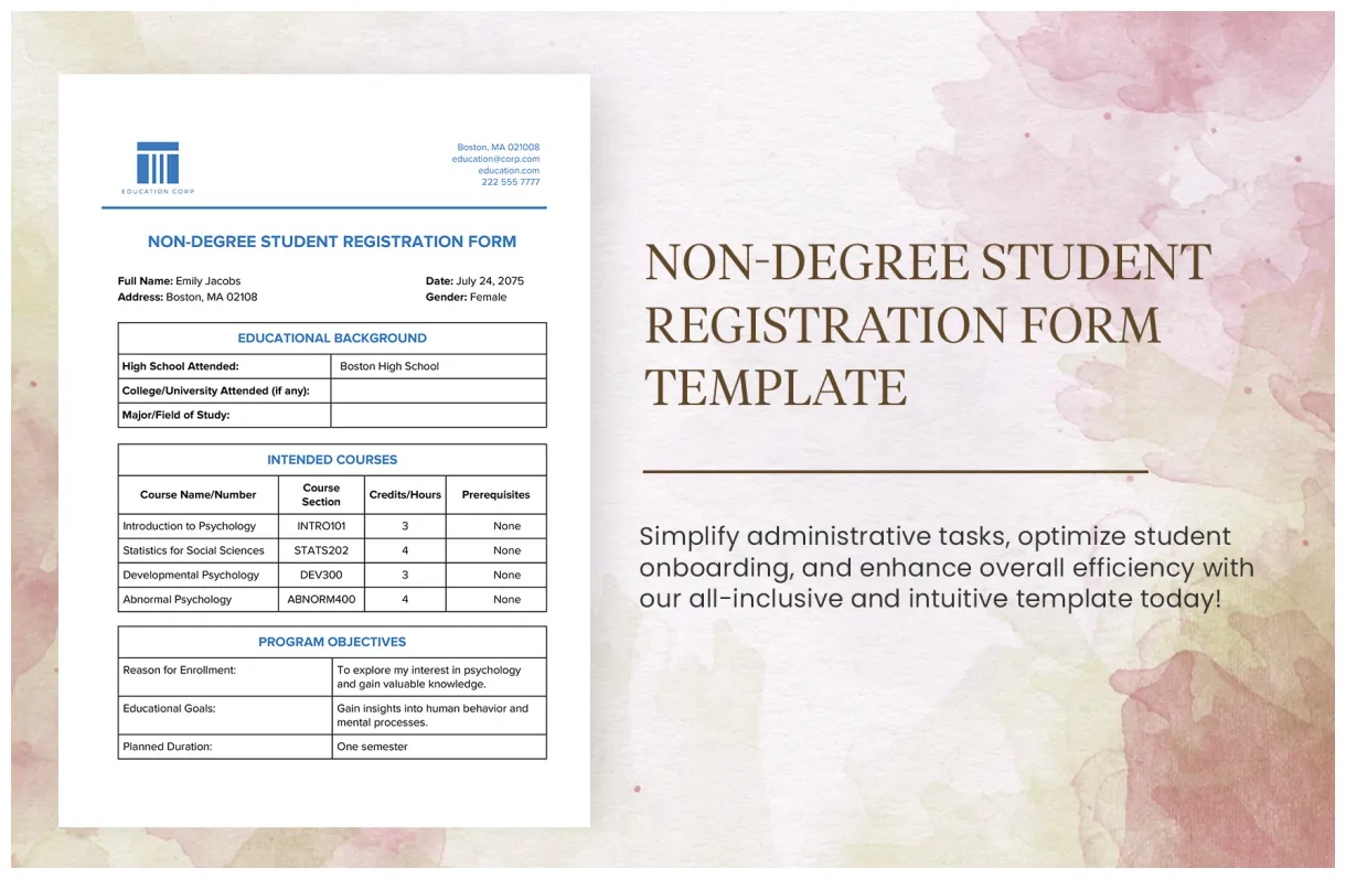 Registration Form Template in Excel, Google Sheets - Download