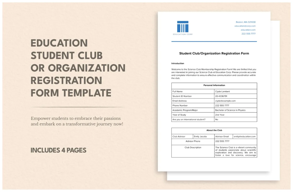 Registration Form Template in Excel, Google Sheets - Download