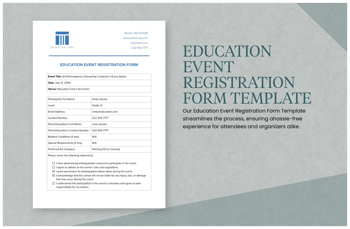 Registration Form Template in Excel, Google Sheets - Download