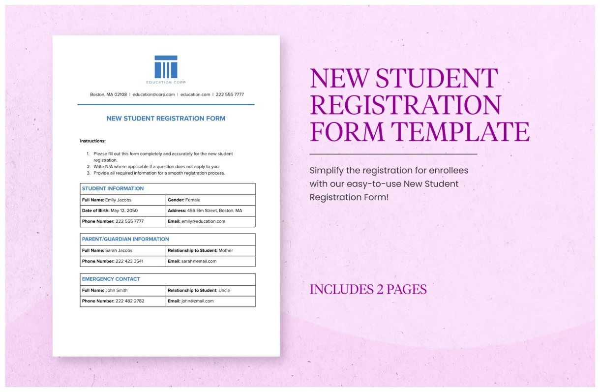 Registration Form Template in Excel, Google Sheets - Download