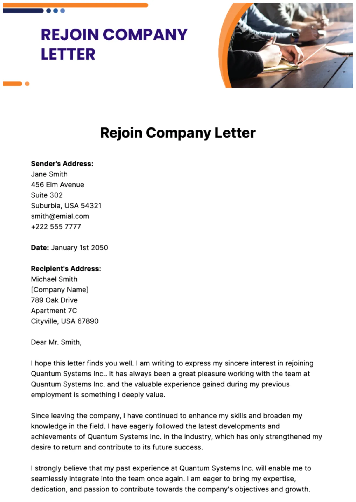 Rejoining offer letter from company to employee infoupdate