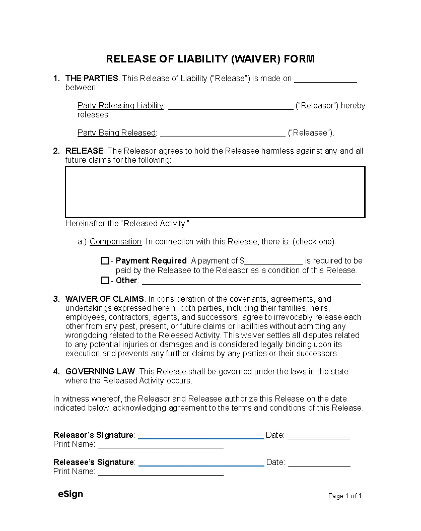 Forms 20 free general waiver of liability