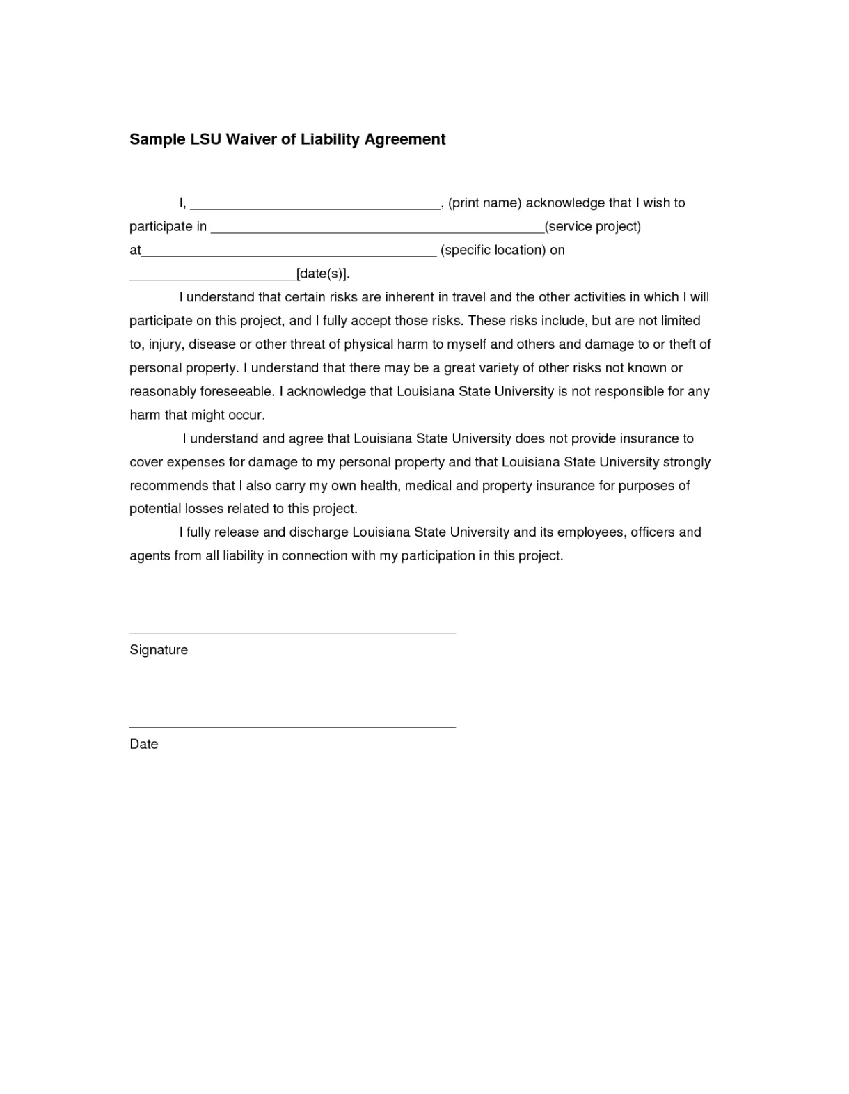 Waiver of liability template