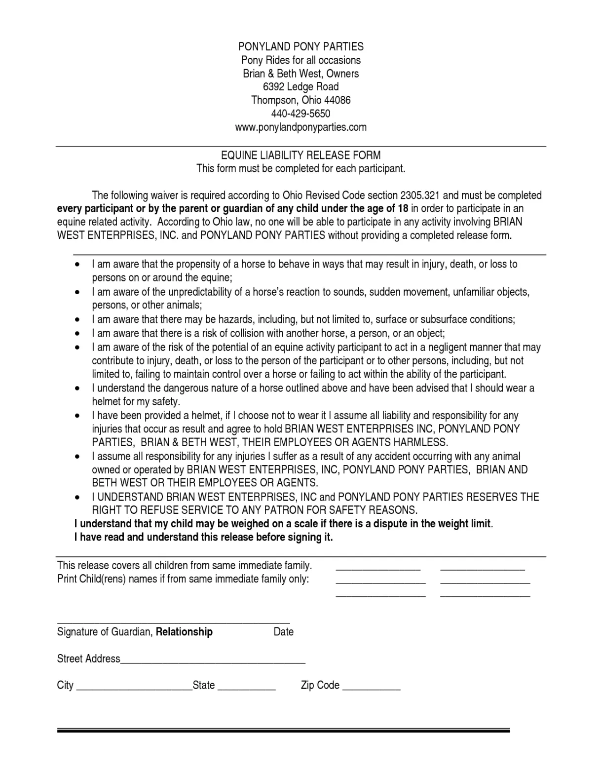 Liability waiver release form printable printable forms free online