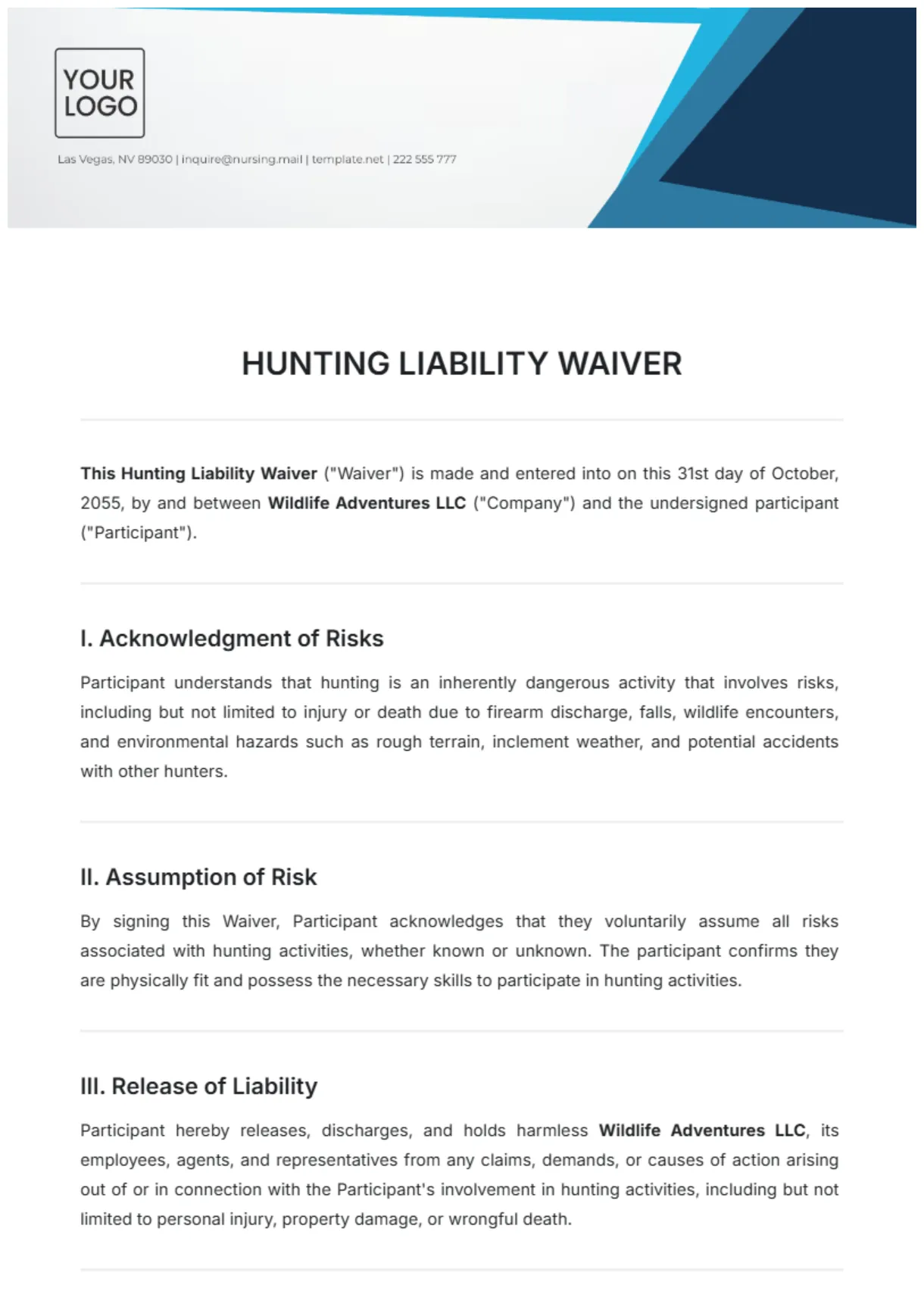 Free printable liability waiver template printable templates