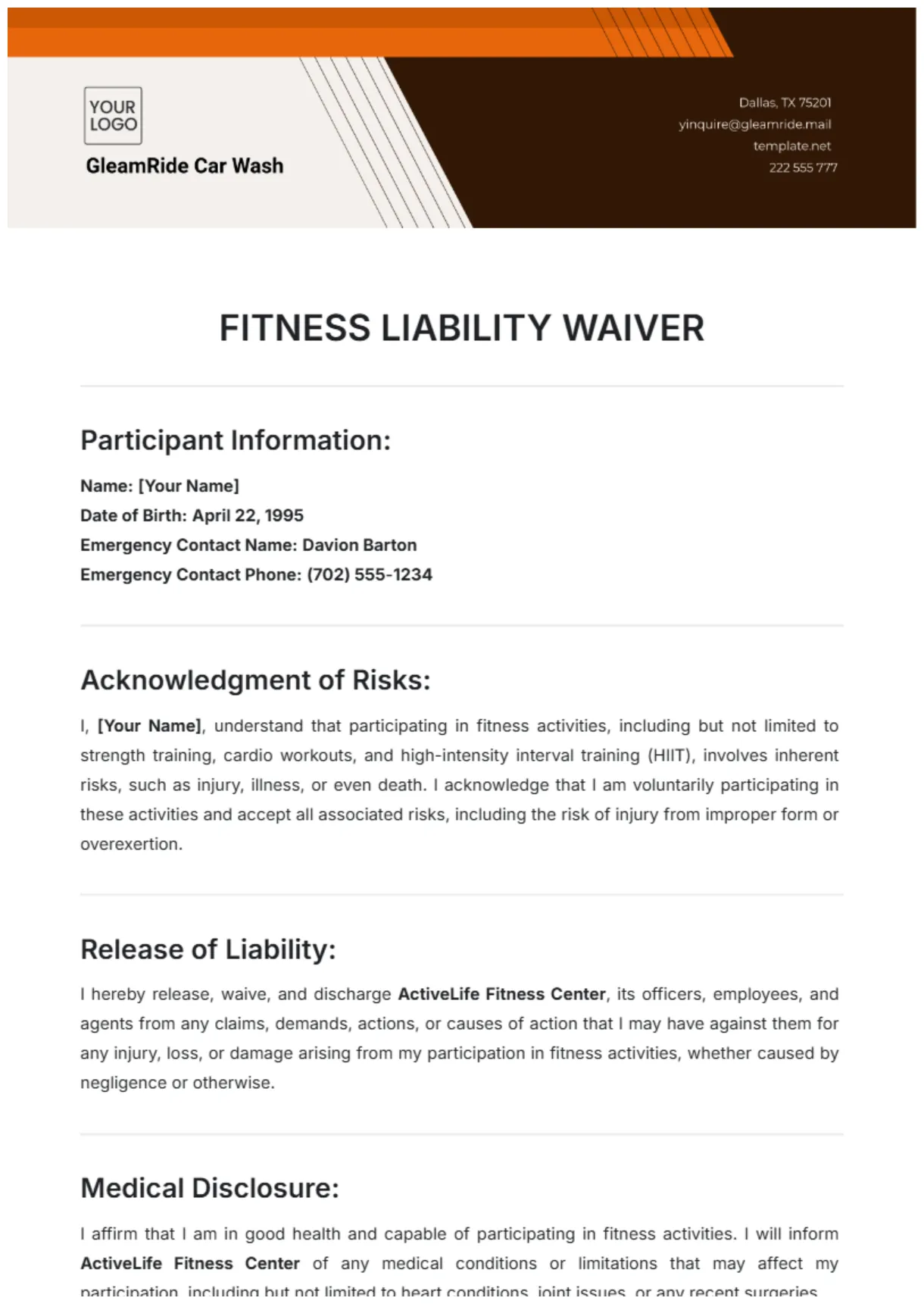 Free food waiver template to edit online