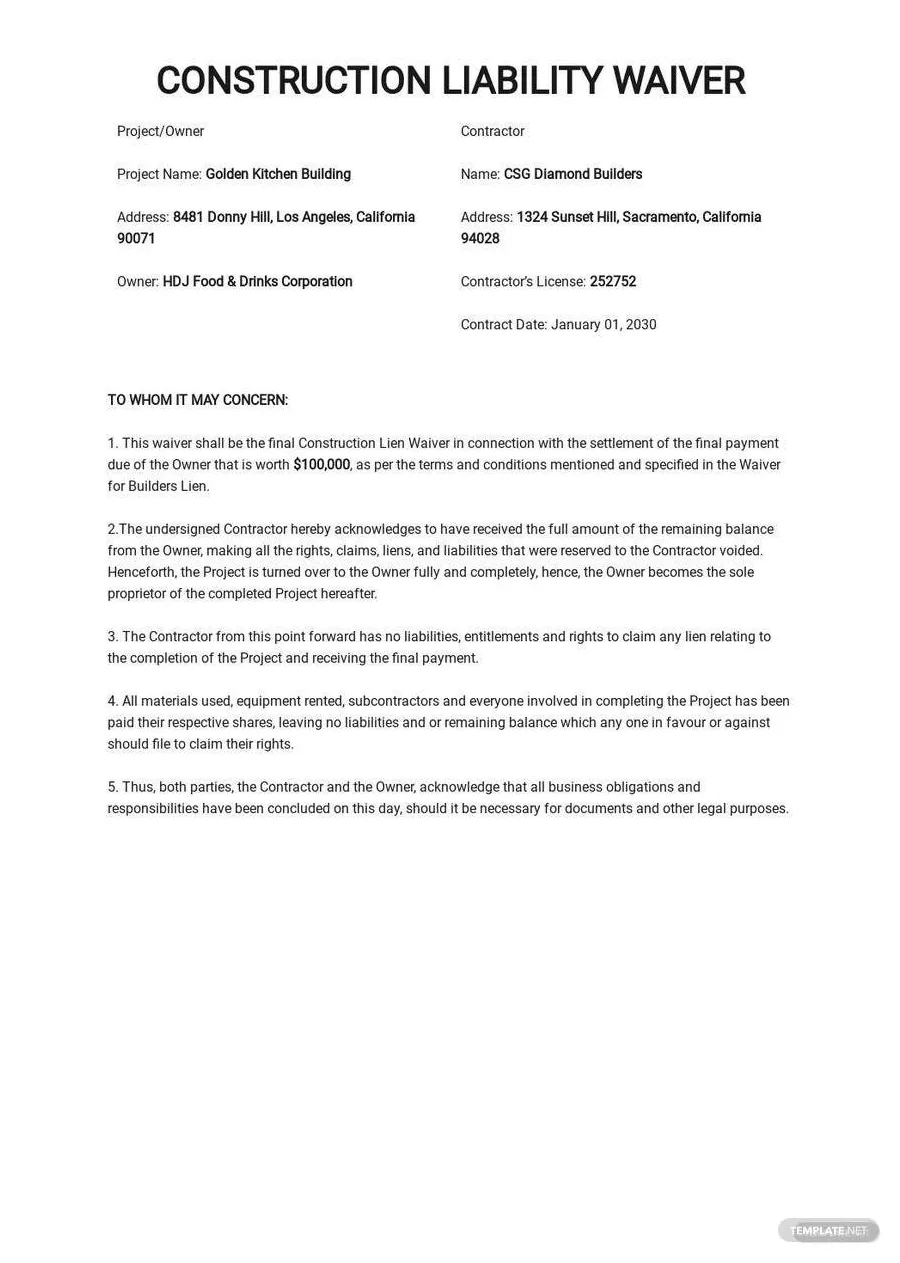 Waiver of liability agreement template infoupdate