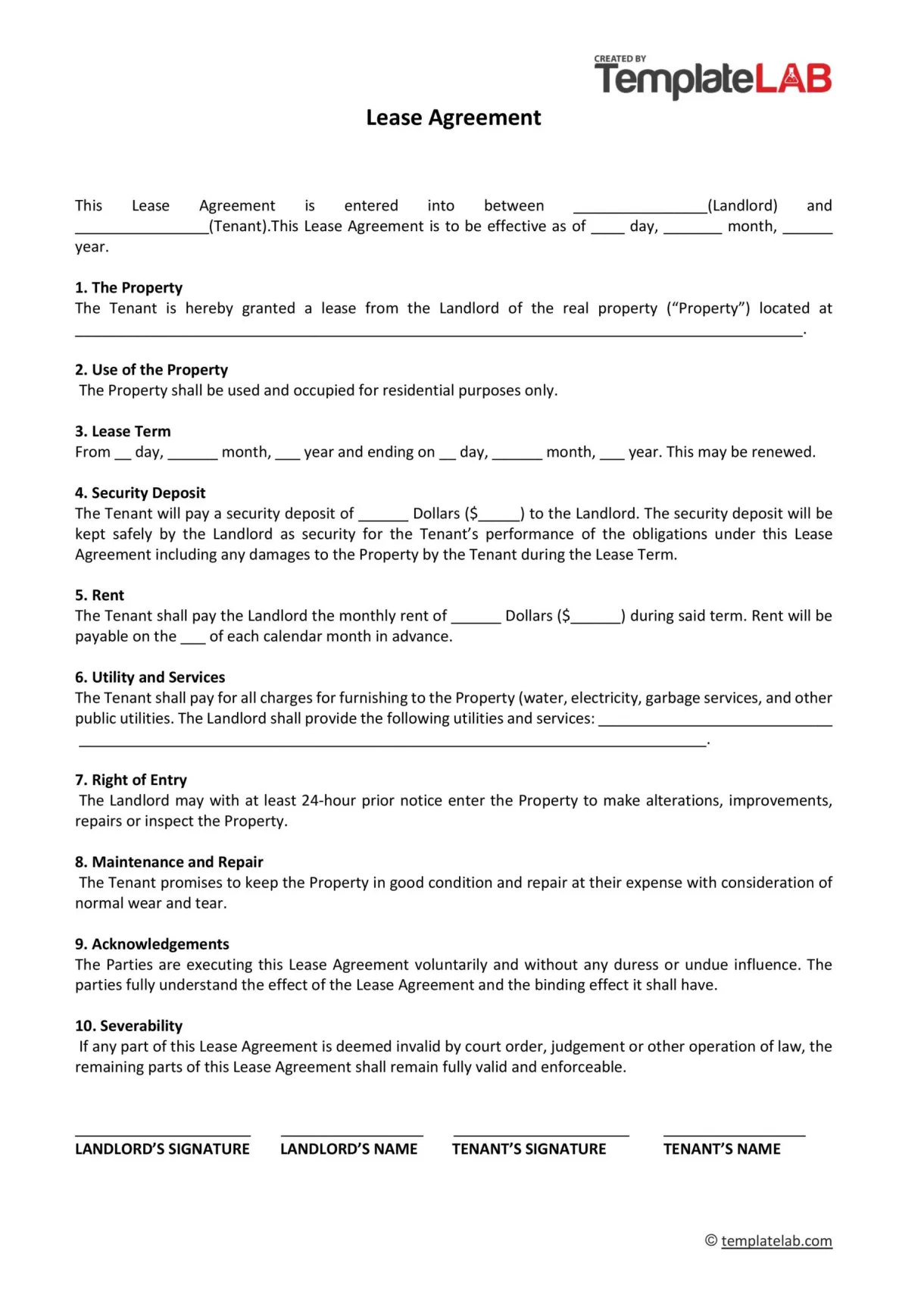 Rental agreement template