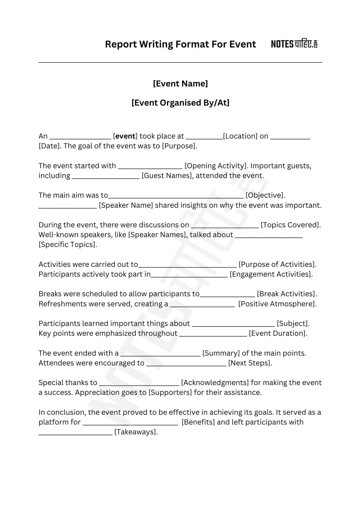 Report writing latest format for class 9 to 12 pyqs examples