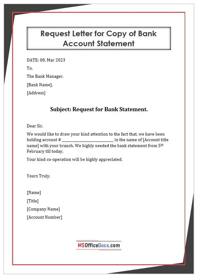 Bank statement request how to write a letter