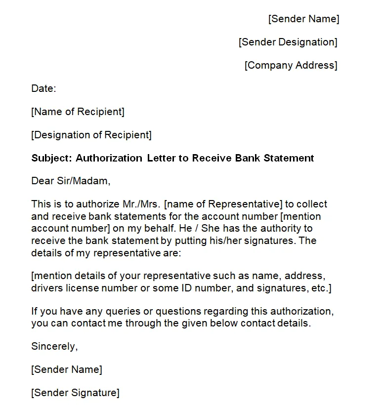 Sample authorization letter request bank statement printable onlinebank printable coloring page