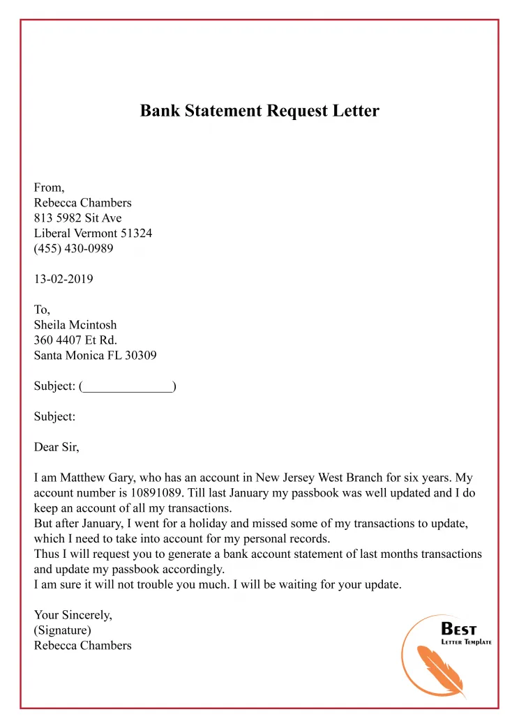 How to write a letter to bank manager for bank statement in english