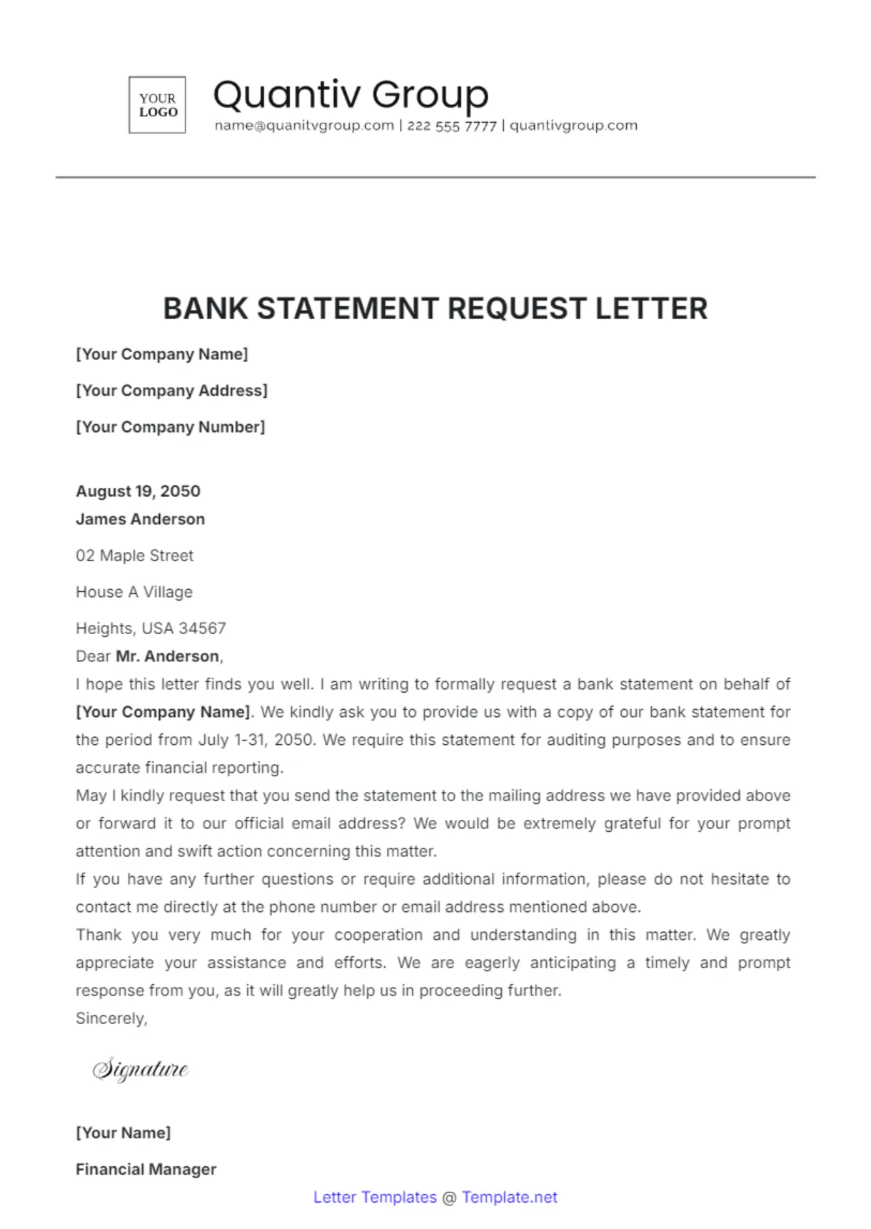 Free bank statement request letter template to edit online