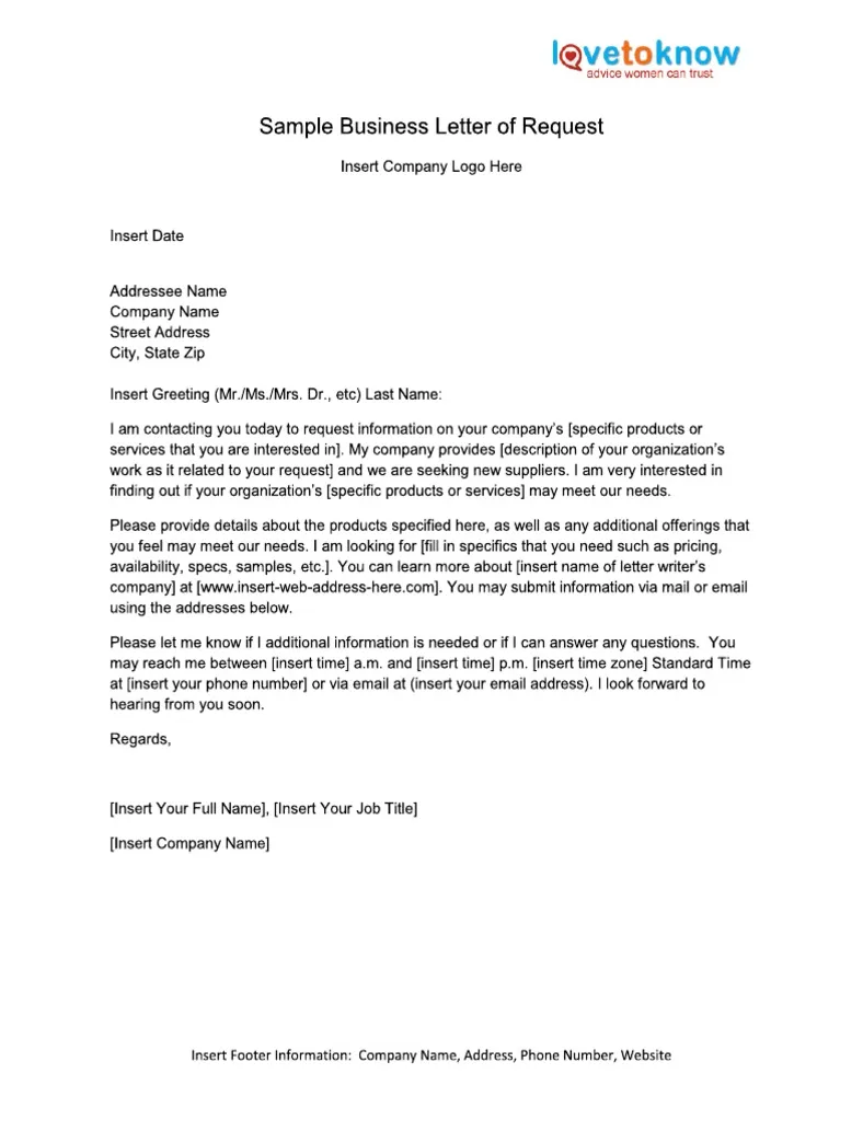 1651 sample business letter of request for information