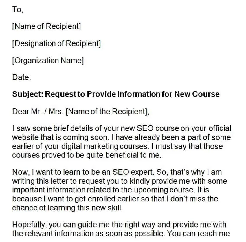 Top 9 useful information request letter samples & templates