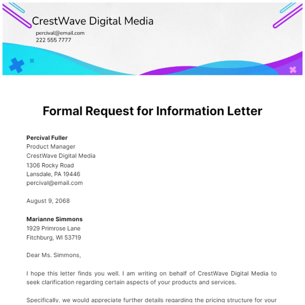 Free formal template to edit online