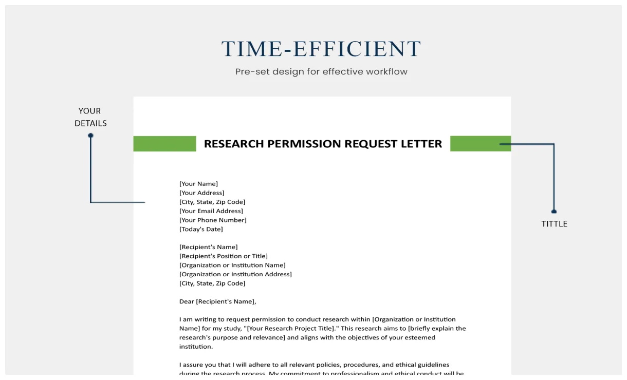 Research permission request letter in word, google docs download
