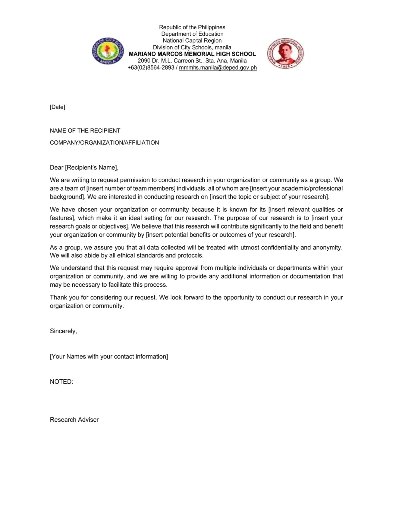 Research permission request letter high school