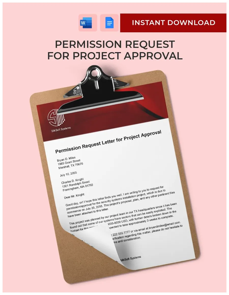 Research permission request letter in word, google docs download