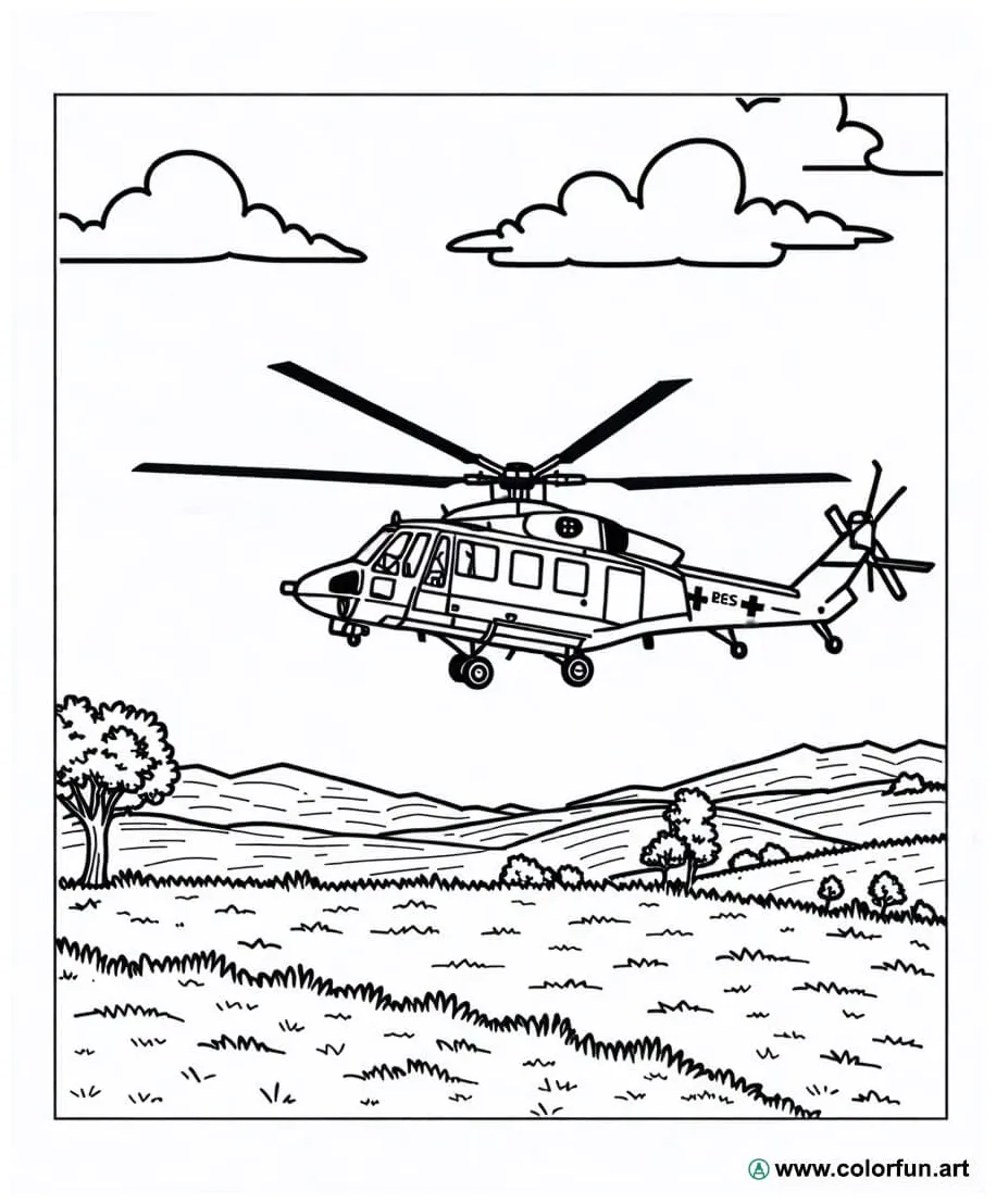 Coloring page of a rescue helicopter download or print for free