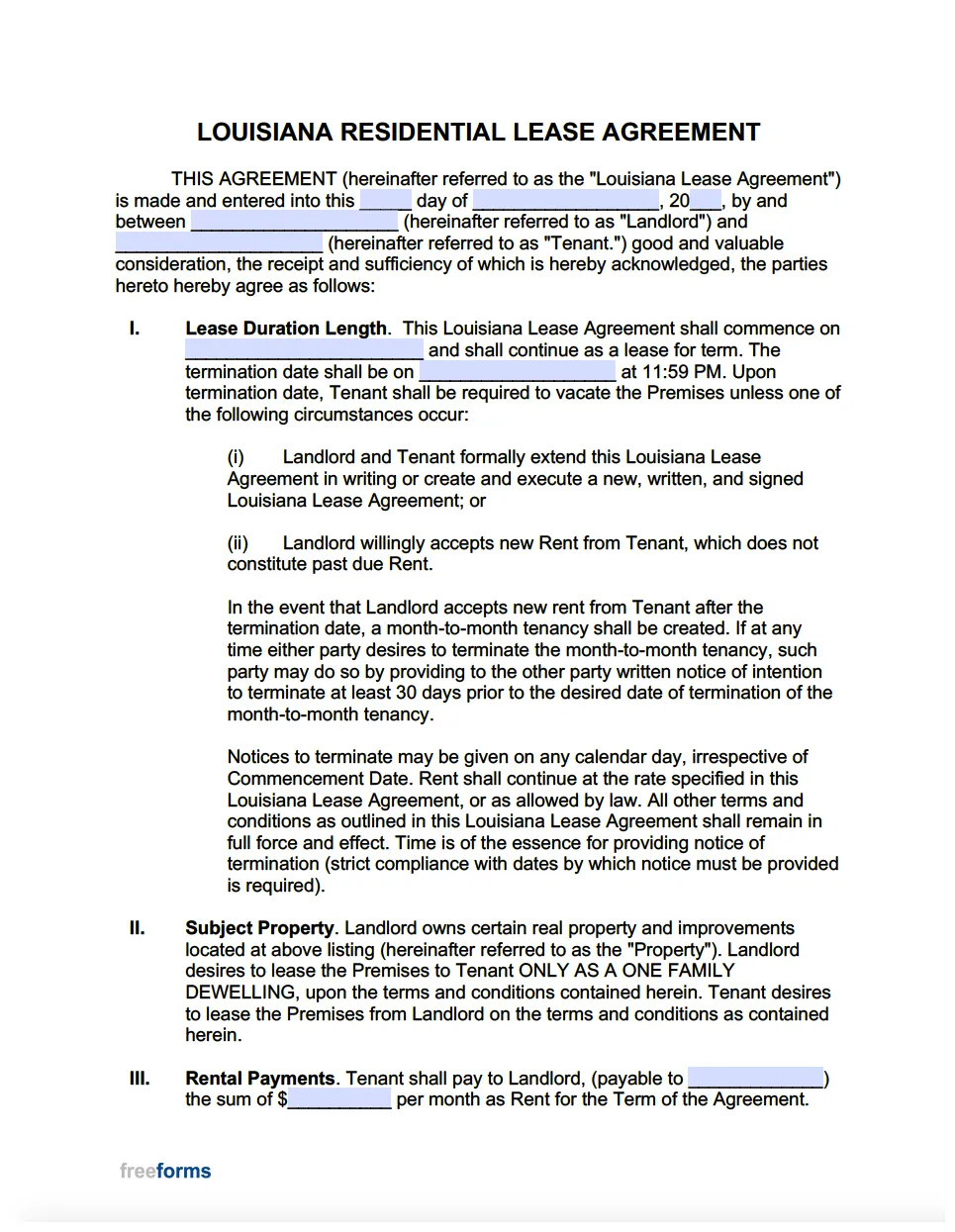 Free Louisiana Standard Residential Lease Agreement Template | PDF | WORD