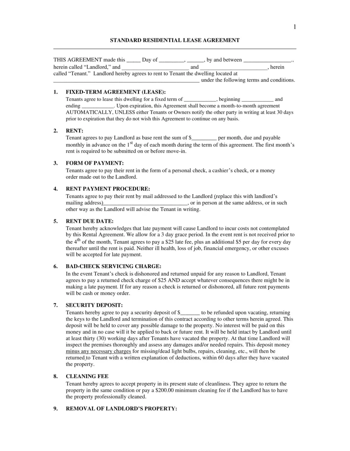 Free Printable Residential Lease Agreement Templates [PDF, Excel]