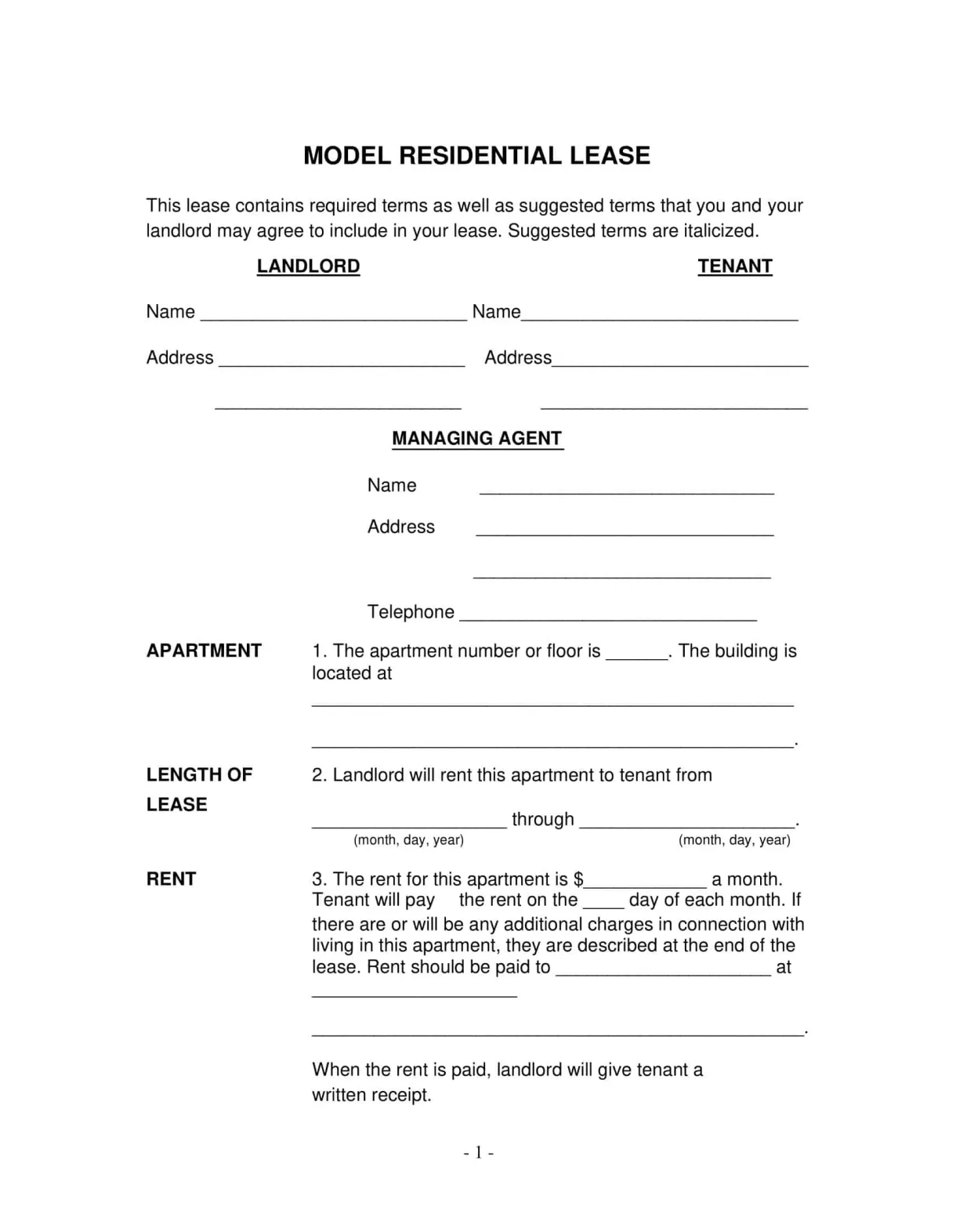 Free Printable Residential Lease Agreement Templates [PDF, Excel]