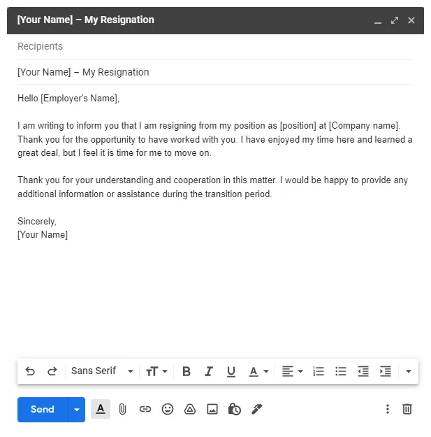 Resignation letter template uk email infoupdate