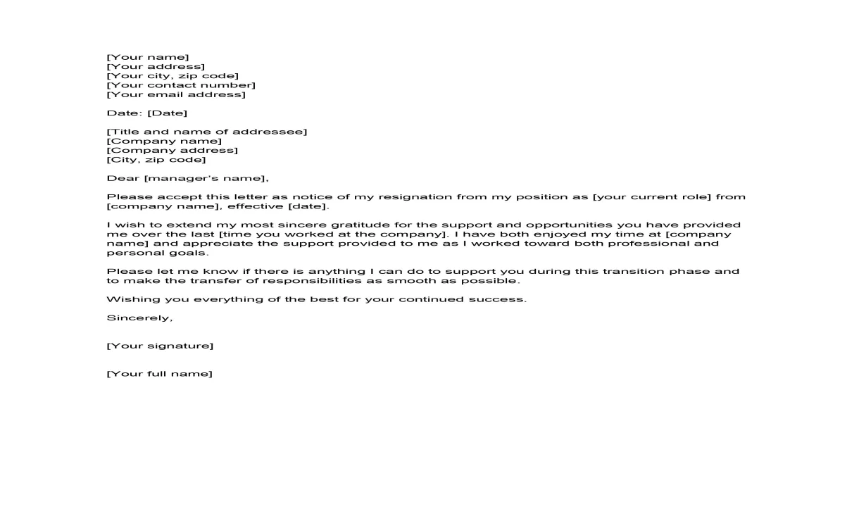 Formal resignation letter template