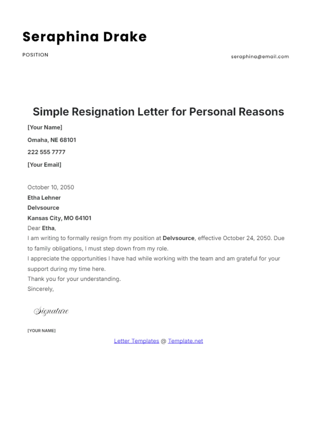 Free simple template to edit online