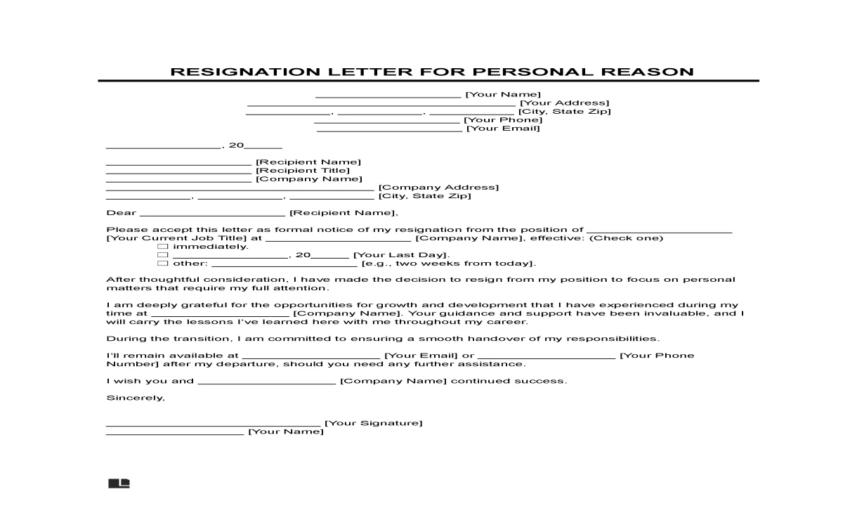 Resignation letter word format for personal reason infoupdate