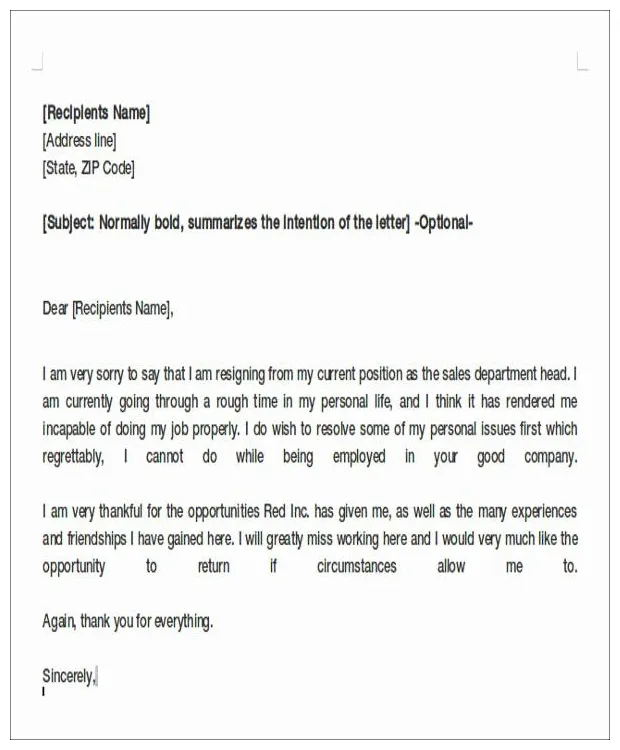 Resignation letter personal reasons awesome 8 sample resignation