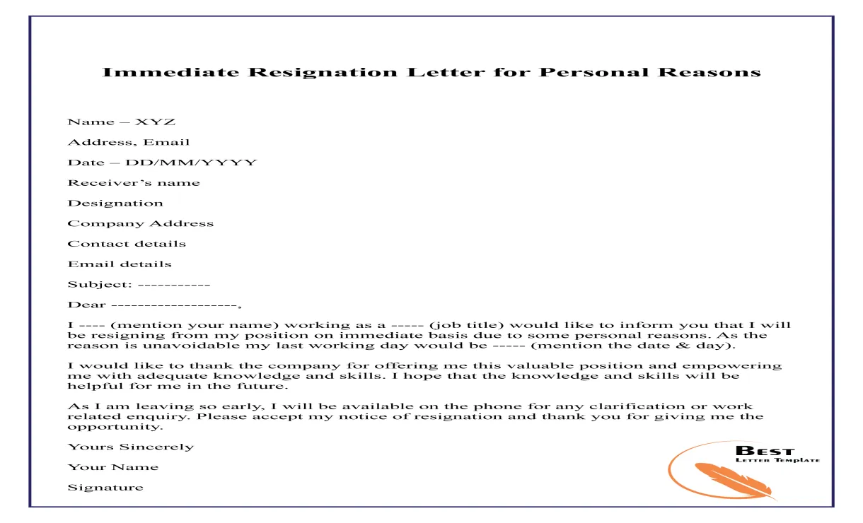 Immediate -01 best letter template