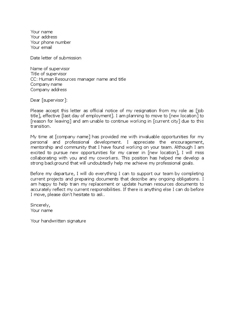 Resignation letter template pdf