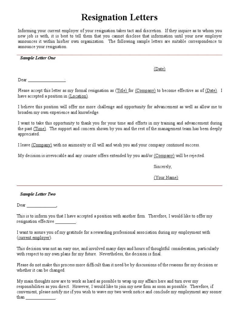 Resignation letters sample letter two pdf government