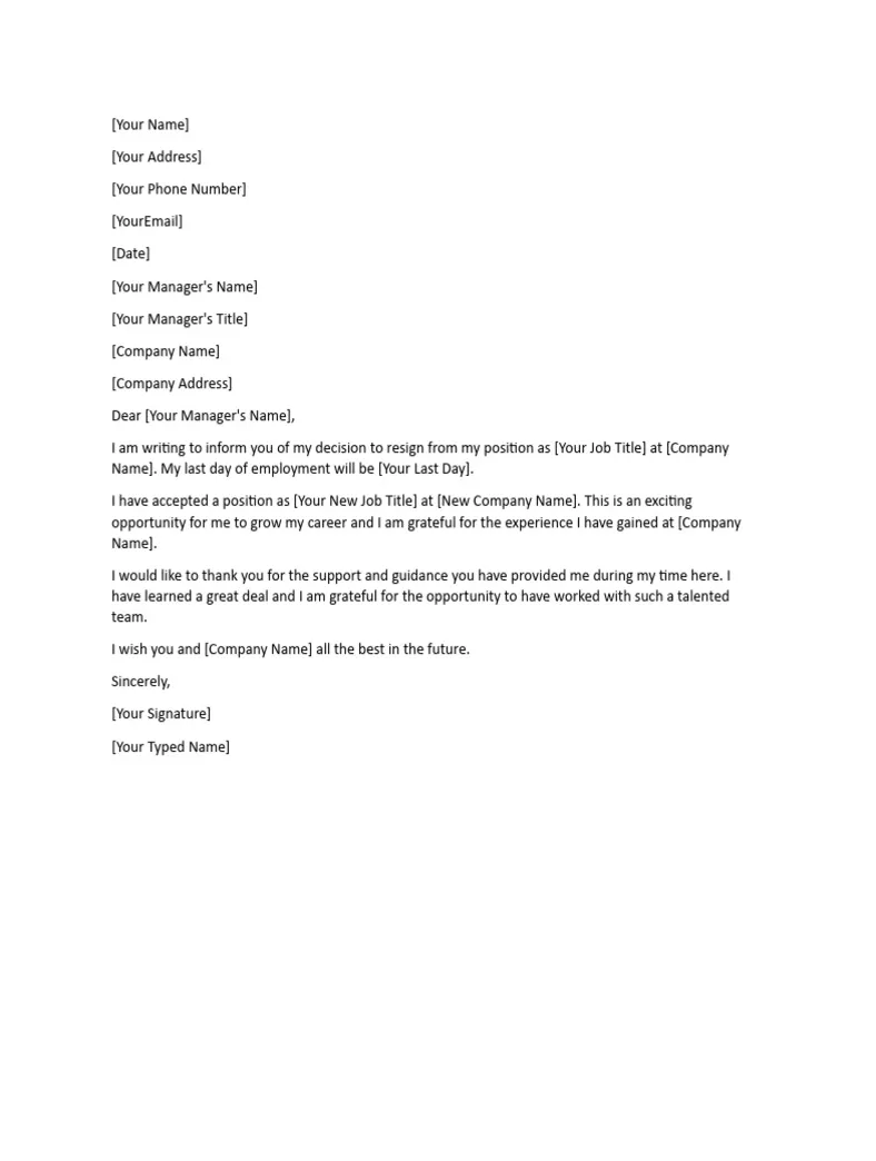 Sample resignation letter pdf