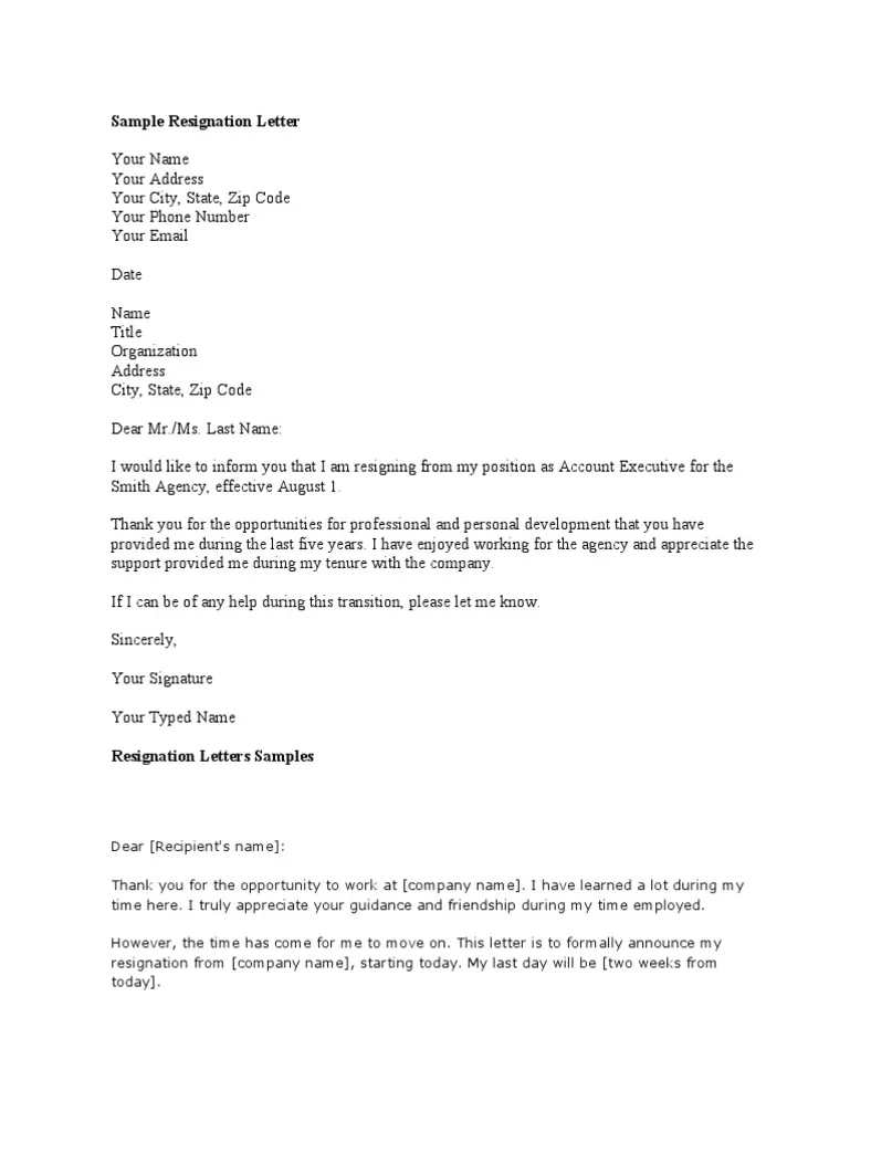 Sample resignation letter pdf employment business