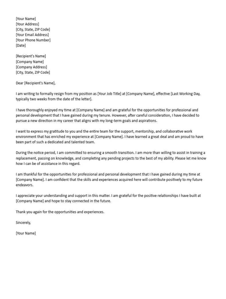 Sample resignation letter pdf