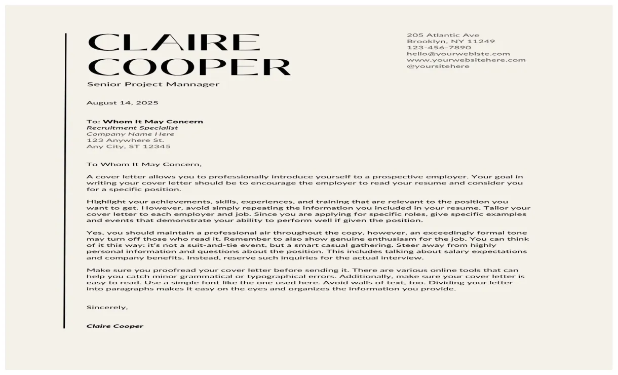 Premium Cover Letter Template and Cover Letter Writing Tips, CV