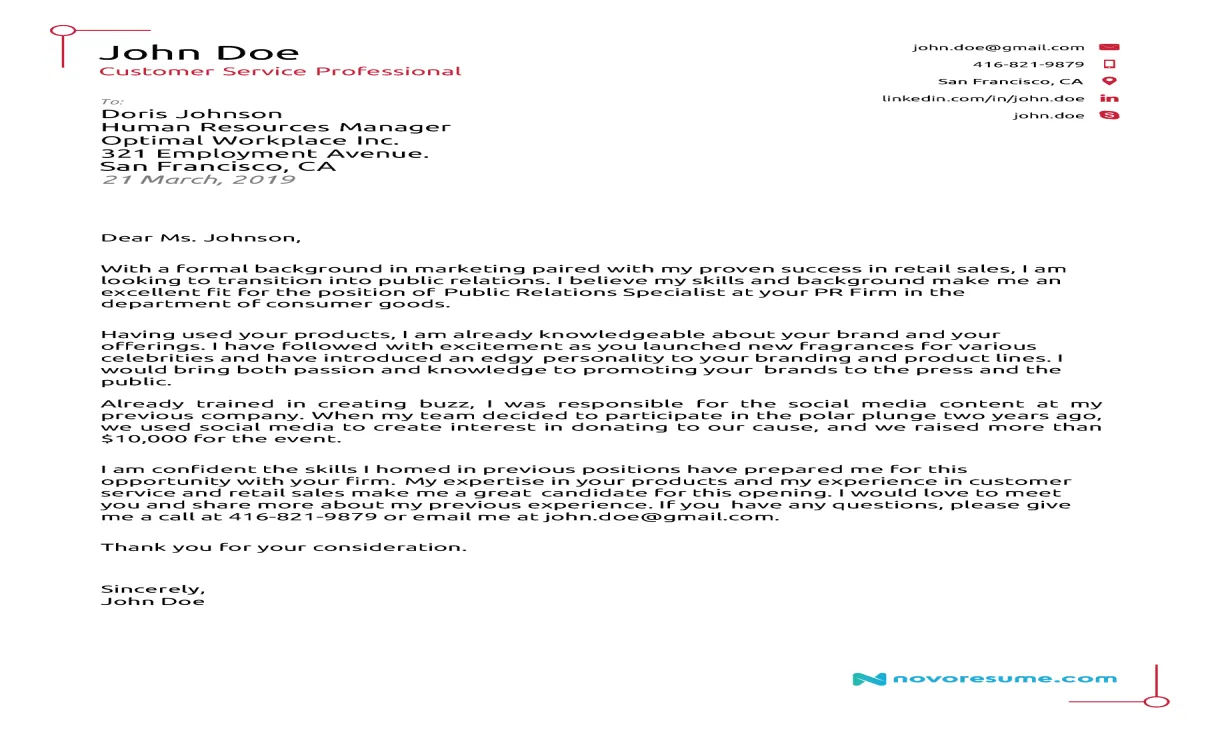 Resume Cover Letter Example - wikiresume.com