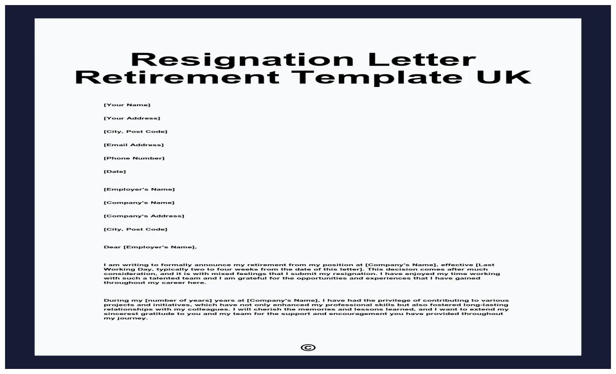 Resignation letter retirement template uk