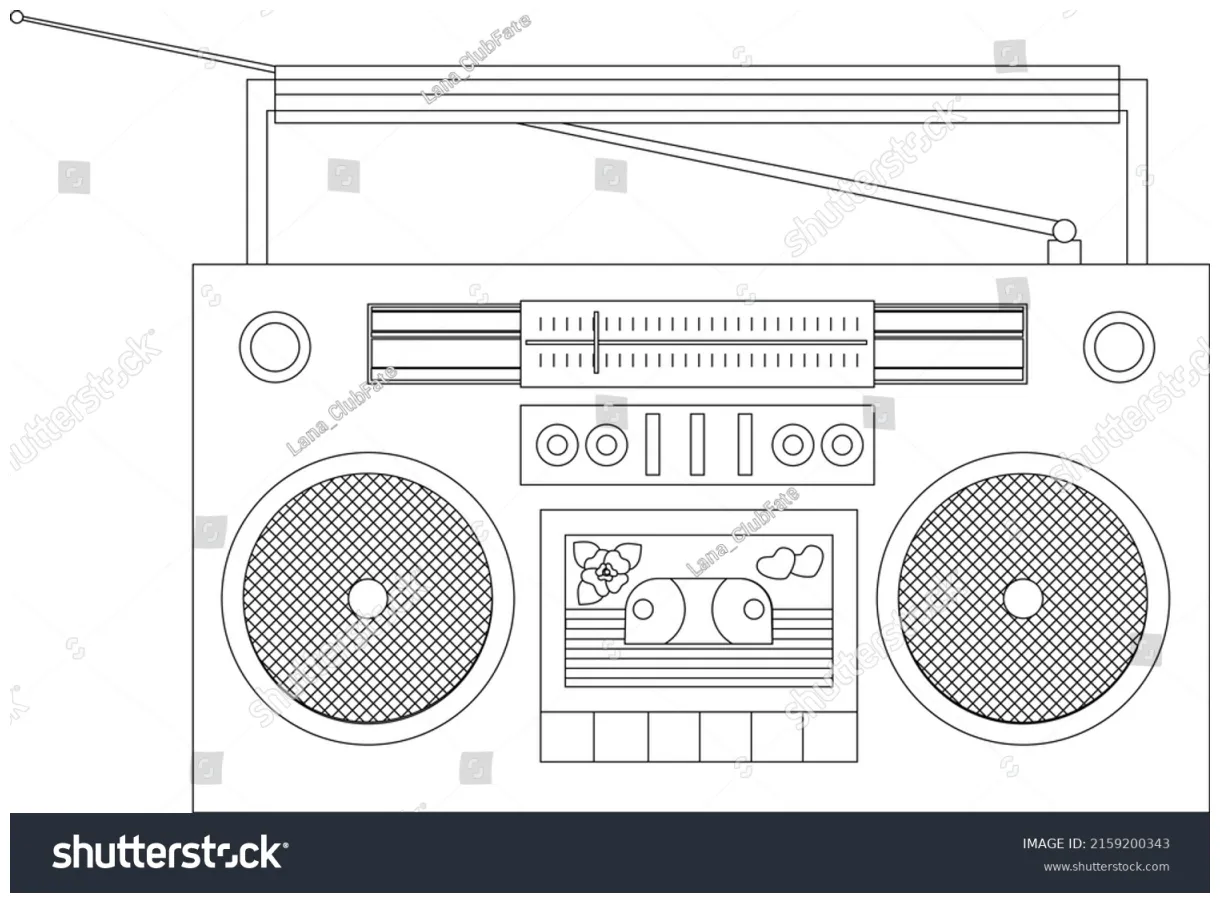 Coloring black white boombox coloring stock vector