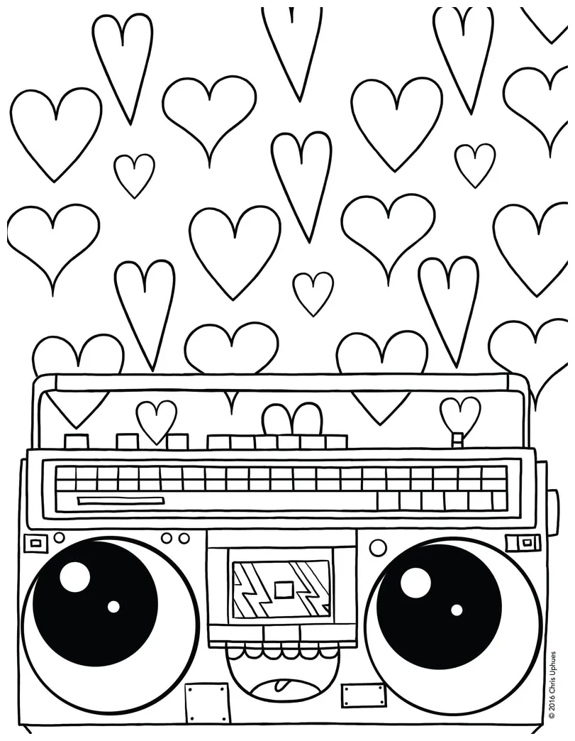 Boombox coloring page able pdf beautiful days